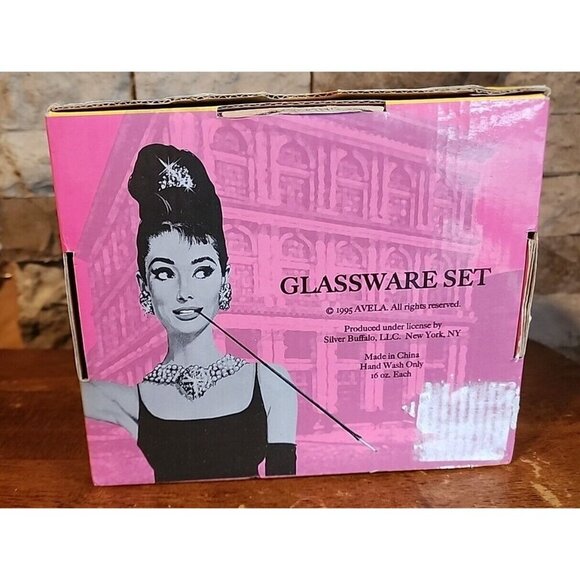 VINTAGE 1995 BREAKFAST AT TIFFANY'S GLASSWARE SET BY AVELA TWO 16 OZ GLASSES NEW - Picture 4 of 5